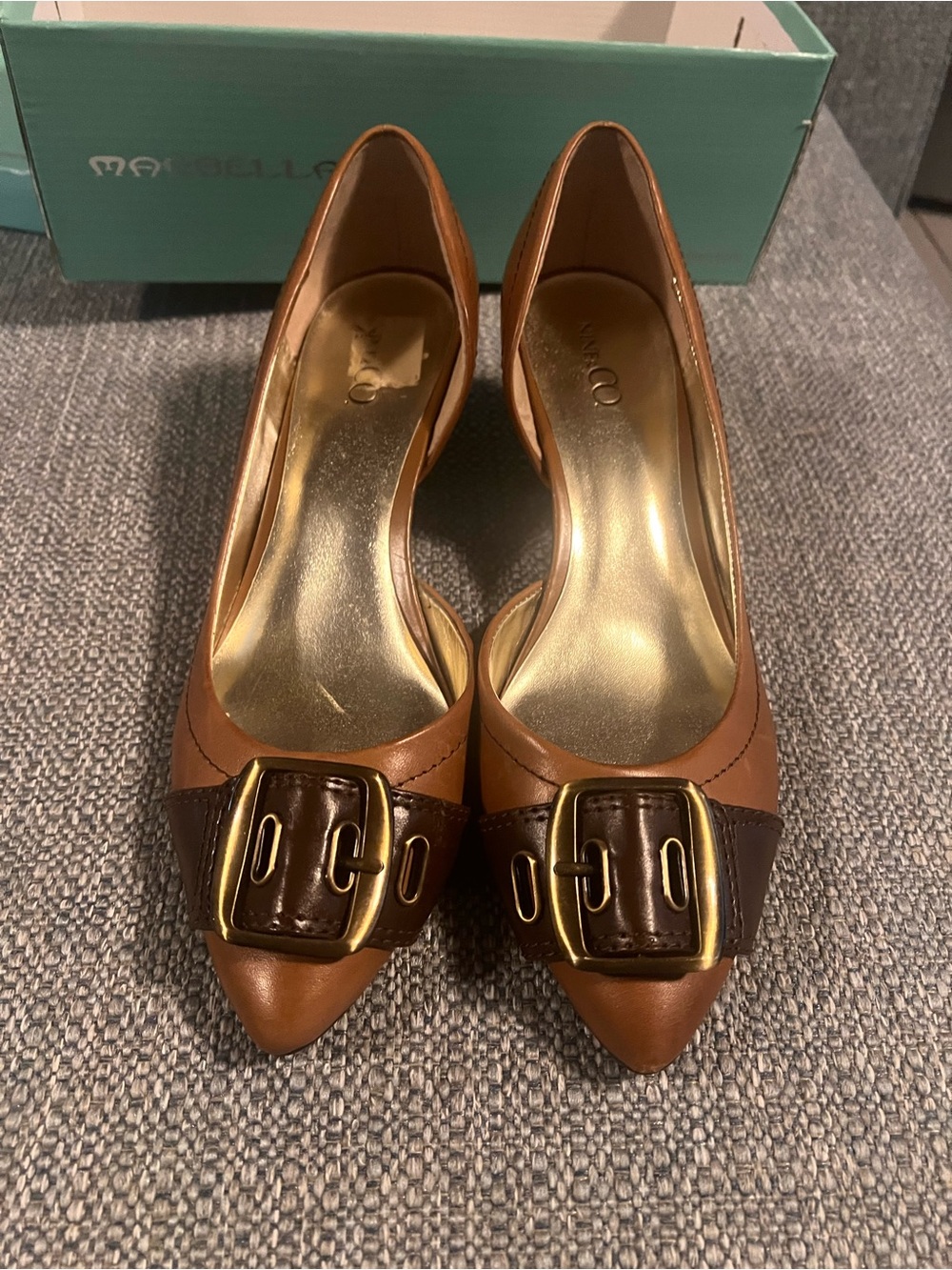 9 1/2 Women's Tan Pointed-Toe Flats with Brown Buckle Accent (EUC)